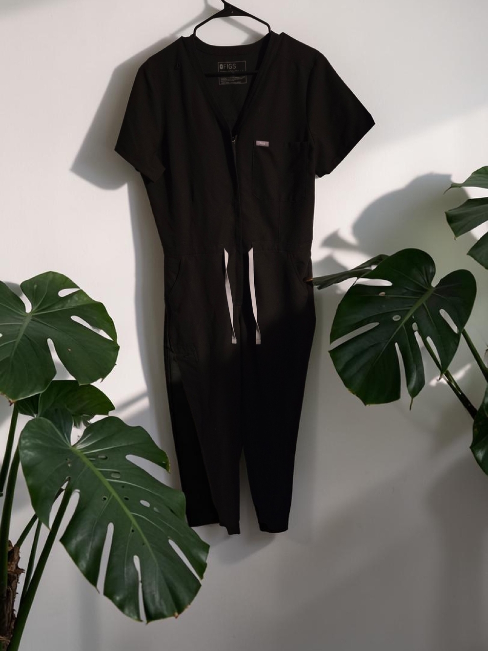FIGS Women's Black Short-Sleeve Zip-Front Jumpsuit